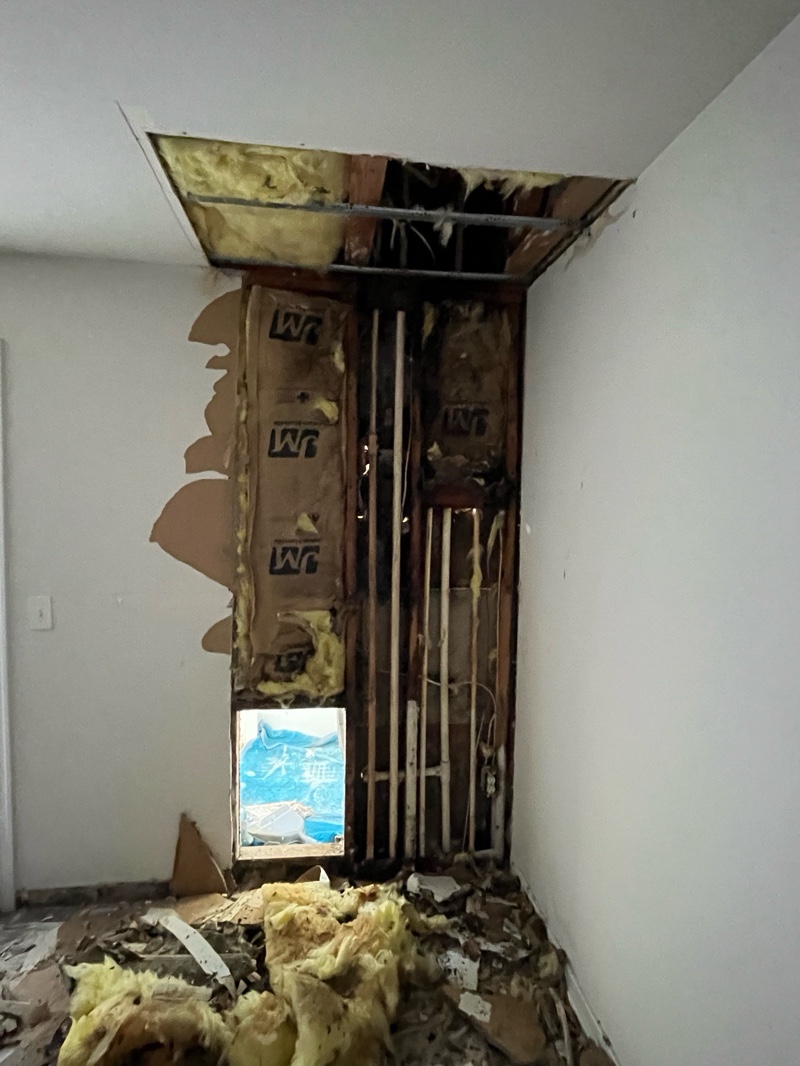 Severe wall damage with exposed insulation