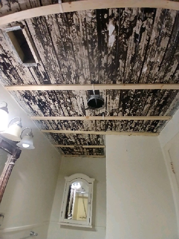 Ceiling severe decay and water damage before restoration